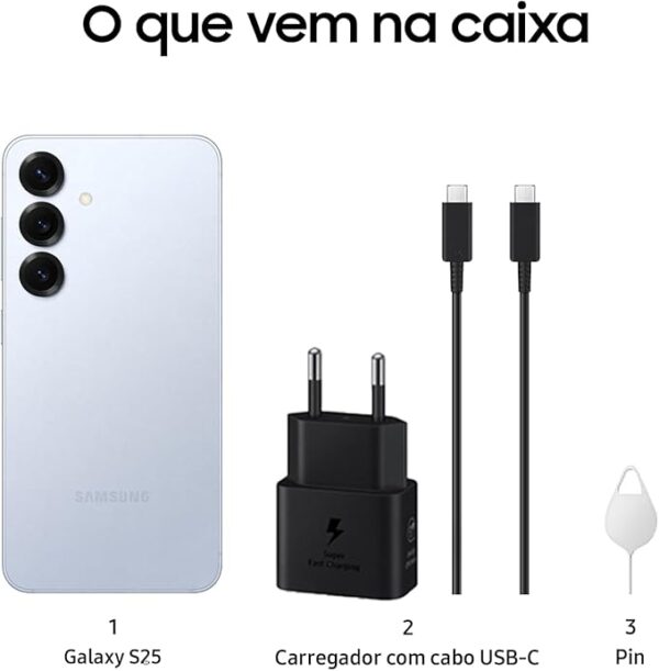 Celular Samsung Galaxy S25 5G, 256GB, 12GB RAM, Câmera Tripla de 50+12+10, Tela Grande de 6.2", Azul - Image 3