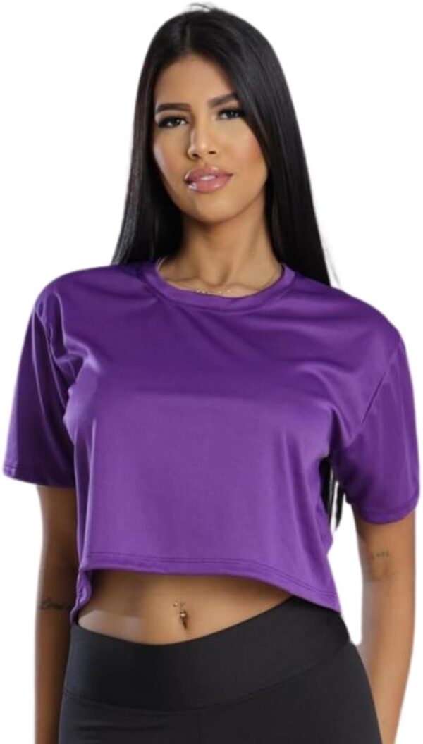 Camiseta Cropped Feminino Curta De Academia Tecido Leve E Fresco - Image 5