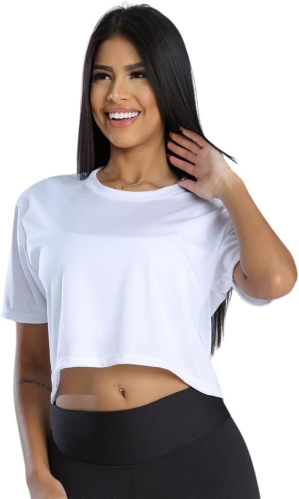 Camiseta Cropped Feminino Curta De Academia Tecido Leve E Fresco - Image 2