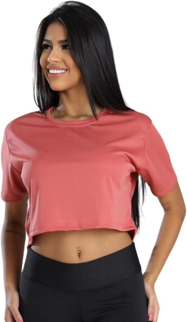 Camiseta Cropped Feminino Curta De Academia Tecido Leve E Fresco - Image 3